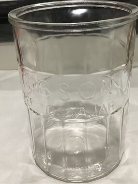Vtg. Gibson Defrosta Jar, a heavy paneled glass jar